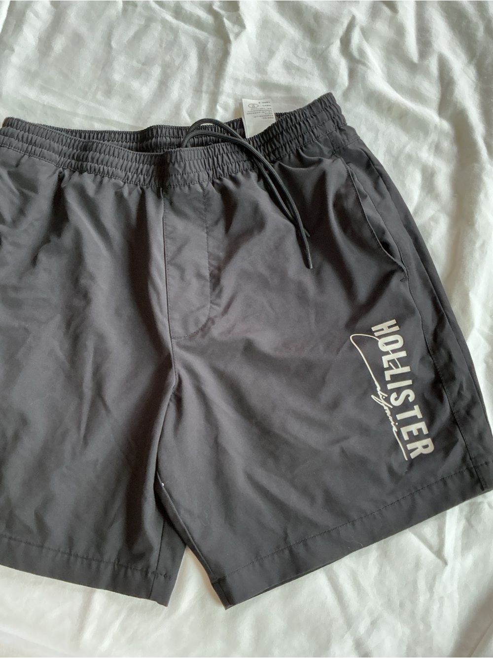 Hollister Men's Charcoal Gray Athletic Swim Shorts with Logo
